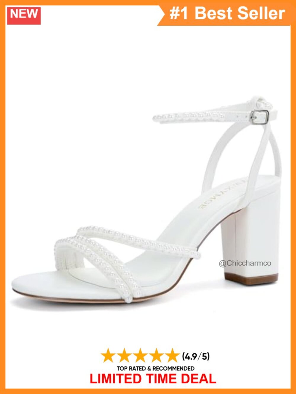 Satin Pearl Block Heel Wedding Sandals Open Toe Bride Shoes